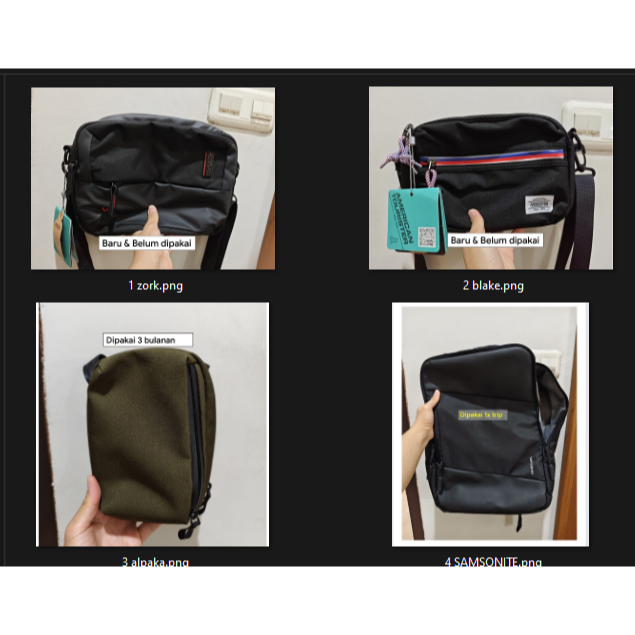 Tas selempang ransel backpack alpaka samsonite american tourister pre loved bekas baru murah origina