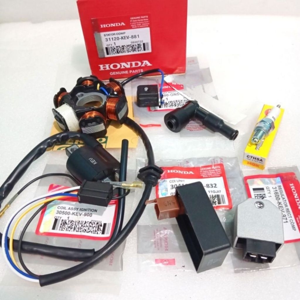 PAKET PENGAPIAN 6PC SPULL STATOR ASSY+ CDI+ KIPROK+ KOIL+ TUTUP BUSI+ BUSI SUPRA GRAND LEGENDA (KEV)