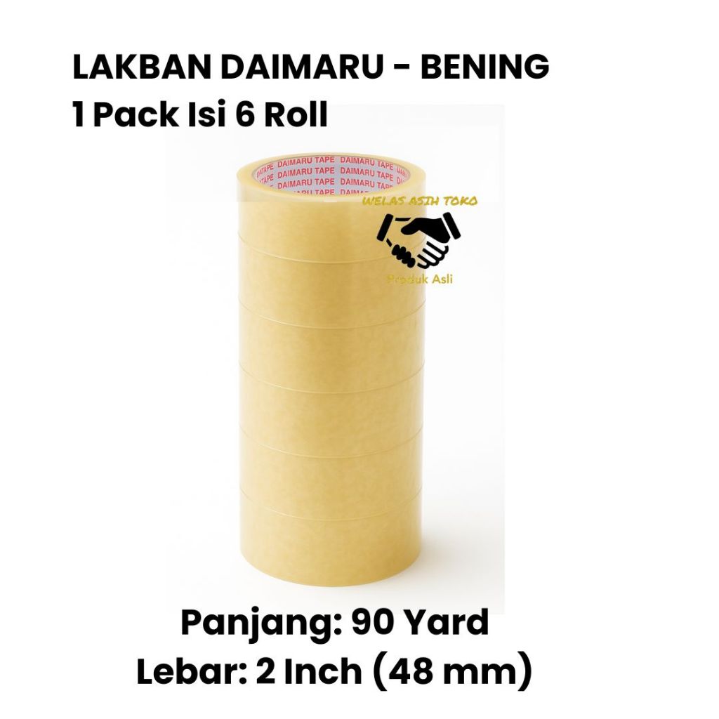 

Lakban Daimaru Tape Bening Ukuran 90 Yard x 2 Inch (48 mm) - 1 Pack Isi 6 Roll - Harga Untuk 1 Pack Isi 6 Roll