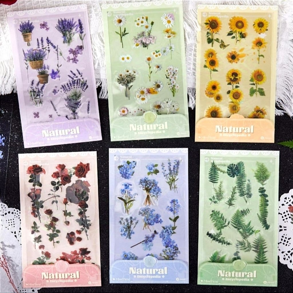 

6 lembar sticker bunga flower Natural Series PET daisy jurnal scrapbook diy art