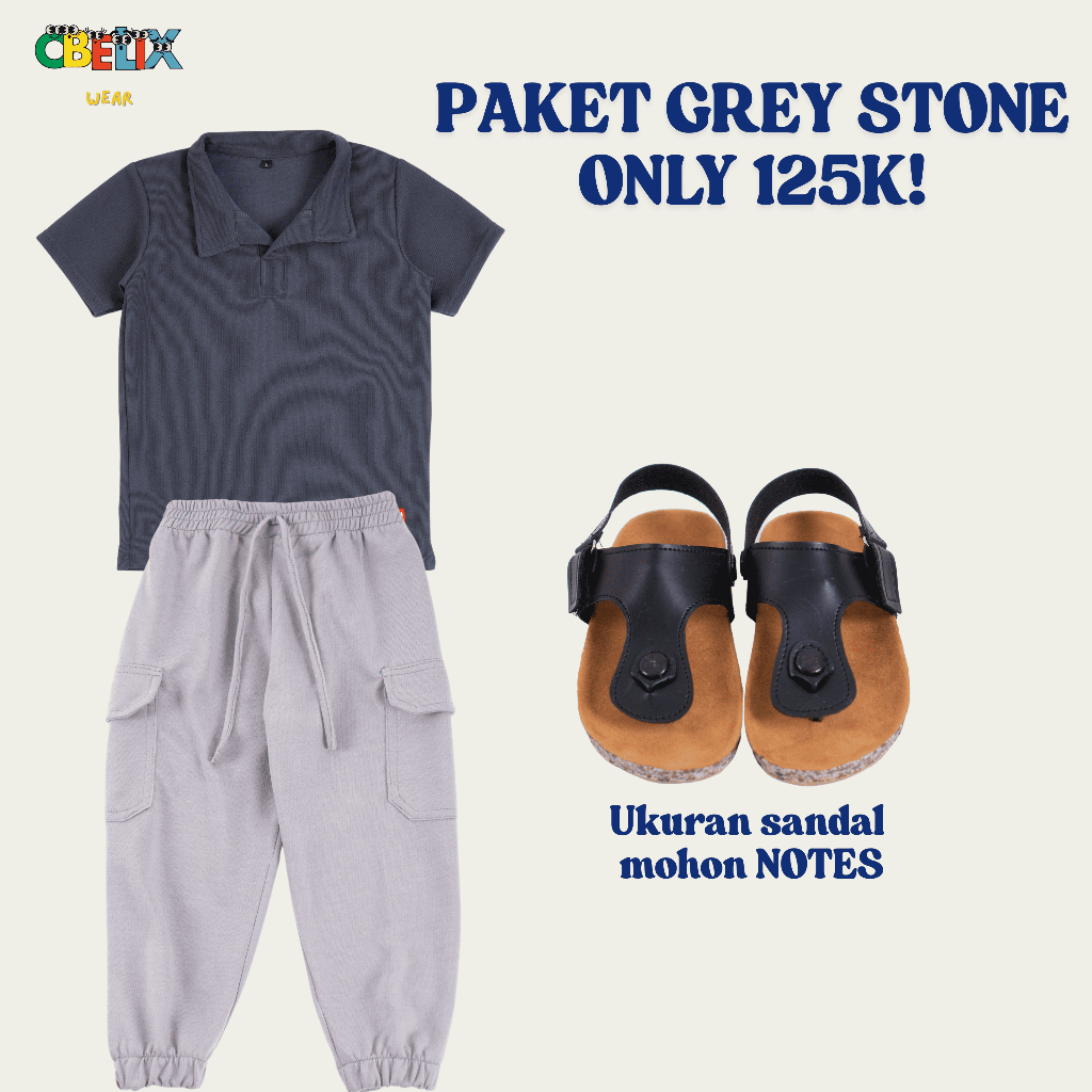 [PAKET BUNDLING GREY STONE] – Baju Kaos Atasan Polo Anak Laki laki Perempuan Simpel Tapi Ganteng Ade