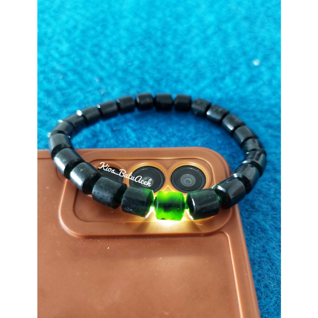 Gelang Batu Giok Hitam Black Jade Original Asli Aceh Tabung Full Tembus