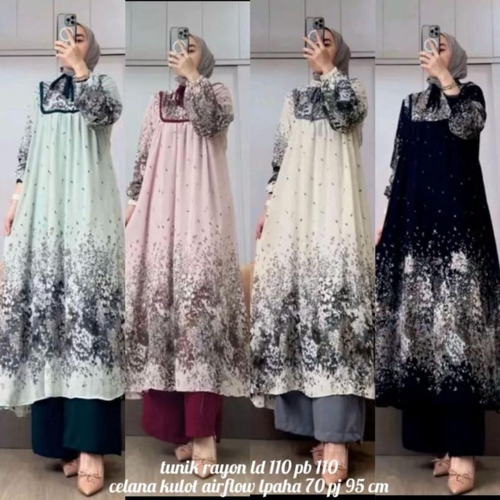 HSN - Erina One Set Setelan Rayon Diamond Premium Celana Kulot Airflow Setelan Tunik Setelan Wanita 