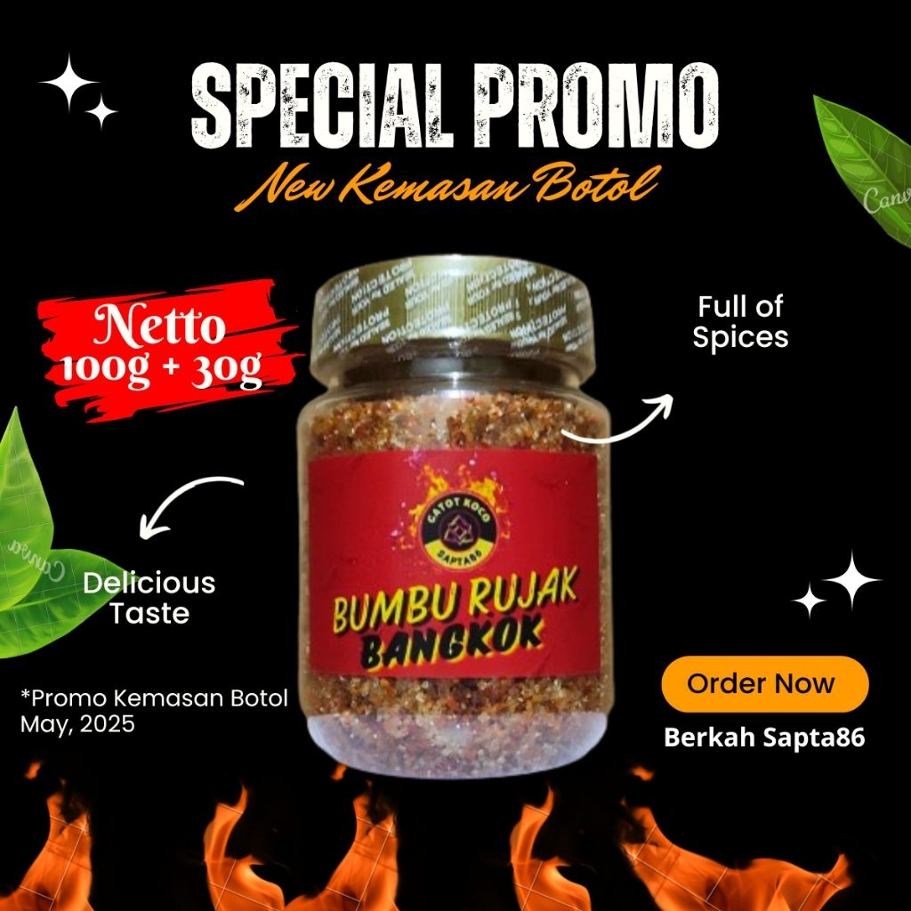 

Bumbu Rujak Bangkok 130g / Bumbu Rujak Buah Mangga, Jambu Kristal, Khas Thailand Bumbu Tabur Siap Saji