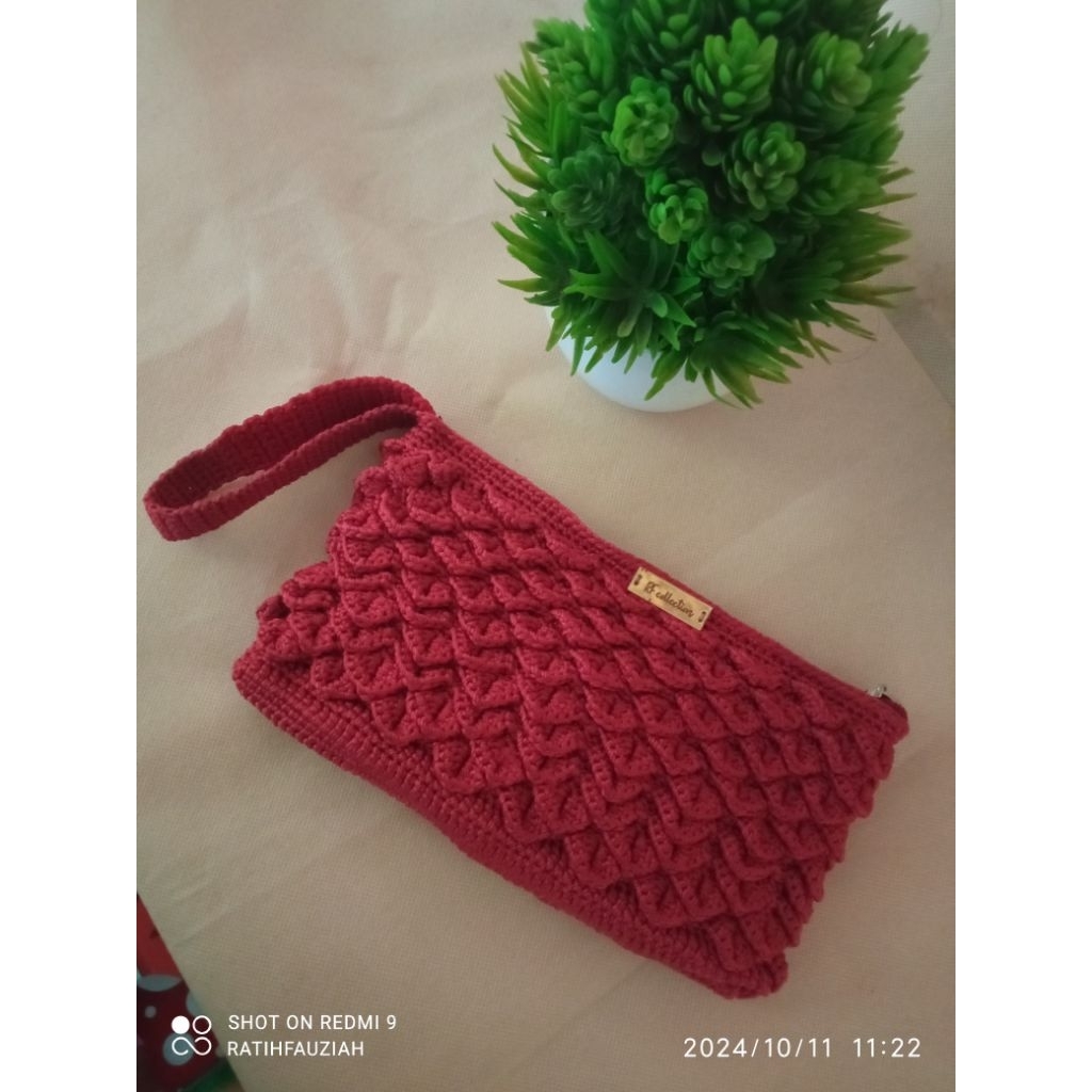 dompet rajut tas tangan muat hp dan kartu motif sisik tas jinjing dompet belanja