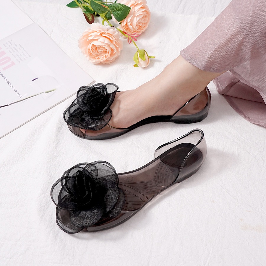 Flatshoes Kaca Bunga Mawar Cantik Sepatu Sandal Jelly Karet Premium Import Balance 186-A