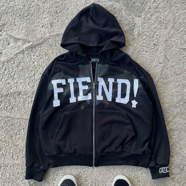 Hoodie FIEND "Midnight Vision" Boxy Embroidery Distressed