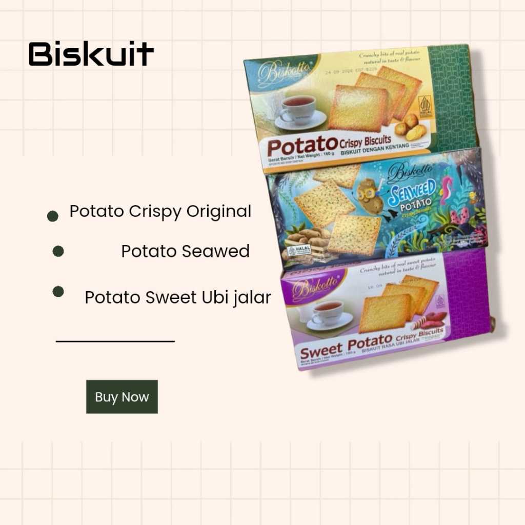 

BISKITOP - BISKOTO POTATO BOX 160g Biskuit Kue Kering Anak Dewasa Enak Renyah Biscuit Kentang Gurih