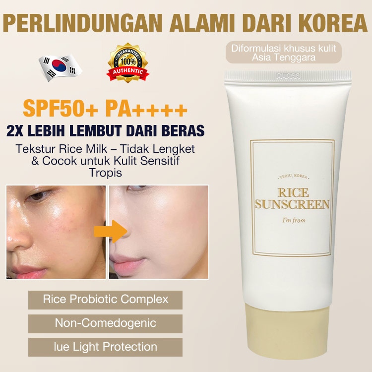 

Korea Rice Sunscreen SPF50+ PA++++ 50g Krim Tabir Surya Beras Perlindungan UV & Cerahkan Kulit Tahan Air 8 Jam