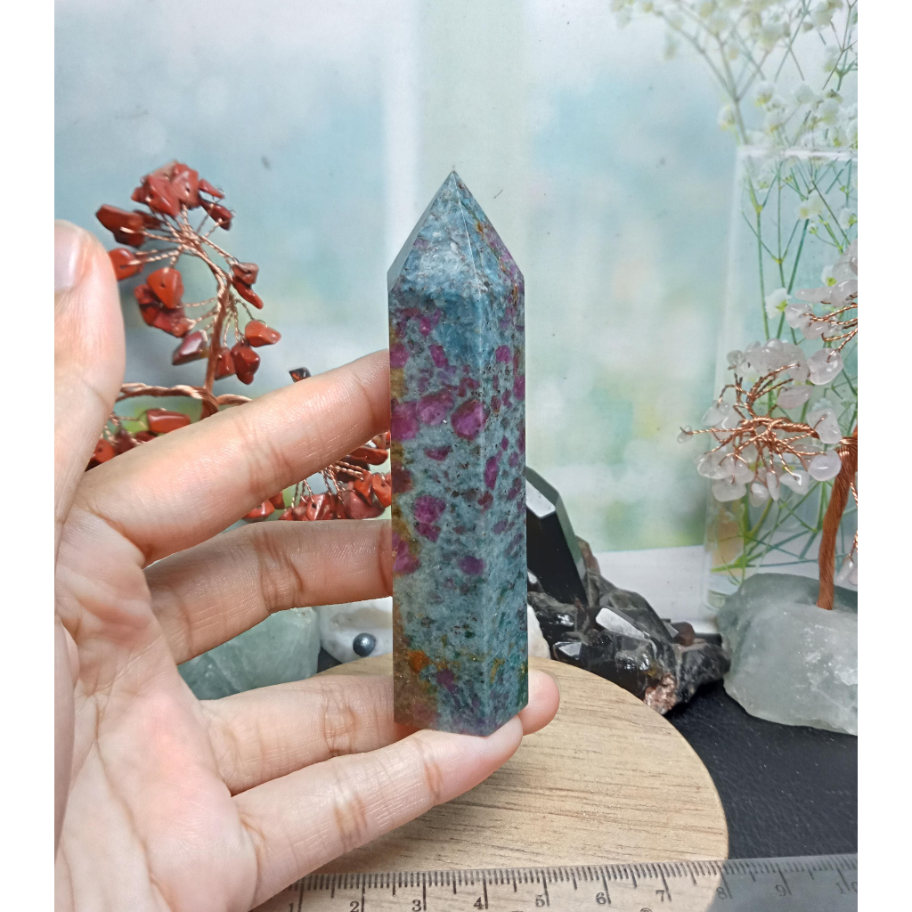 Natural Stone Tower Ruby With Kyanite Point UV Reactive (5)