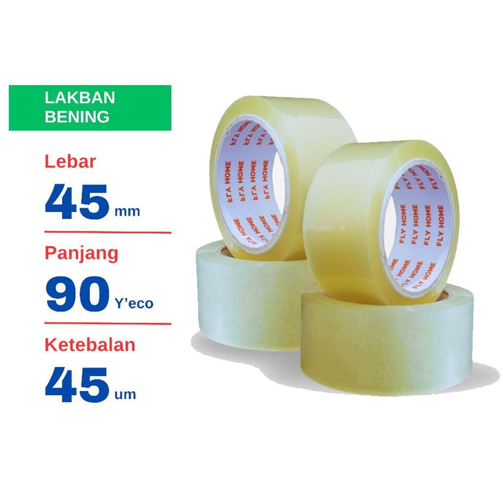 

Flyhome Lakban Bening 100yard 2 Inch 48mm x 100yard 100 Yard Eco - 1 Pcs