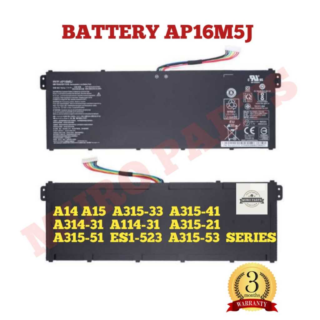 BATTERY TANAM LAPTOP ACER ASPIRE 1 3 A314-31 A315-51 A315-21 A114-31 A515-51 ES1-523 BATERAI INTERNA