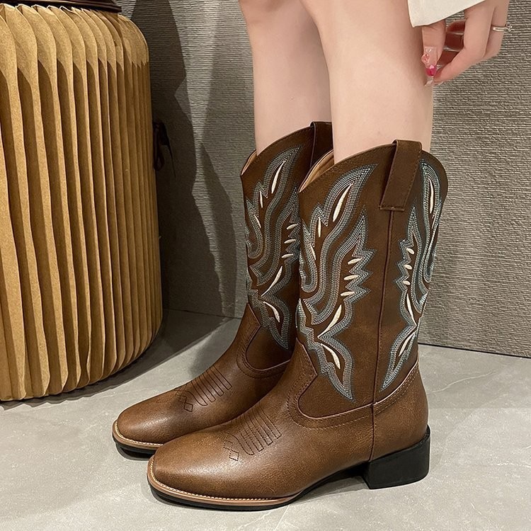 PAKET HEMAT Sepatu Kulit Koboi Cowboy Wanita, Women's Western Cowboy Fashion Boots