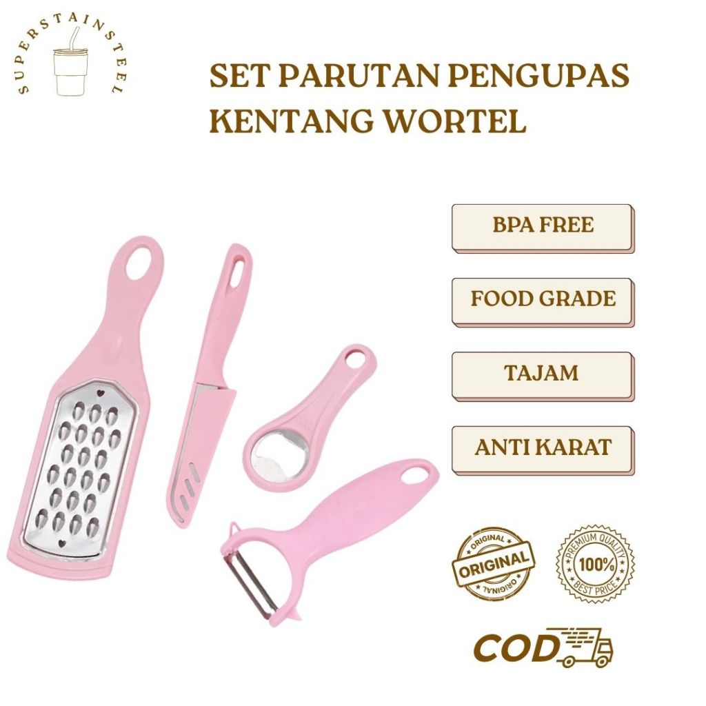 Super Stain Steel - Set Parutan Pengupas Kentang Wortel Lengkap Kecil Mudah Digunakan