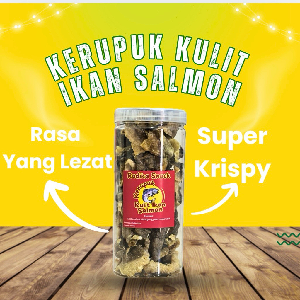 

Kerupuk Kulit Ikan Salmon Original Kemasan Premium Toples 1300ml Besar Fish Skin Snack