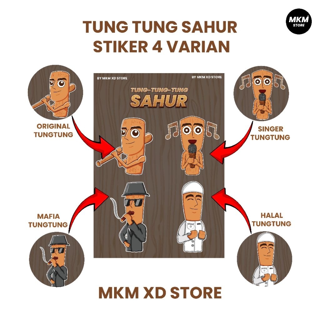 

Sticker Tung Tung Tung Sahur Brainrot Viral 4 Varian Tempelan Casing Hp/Gelas/Tumbler Dll. Stiker Vinly Ukuran A6, kesukaan anak-anak