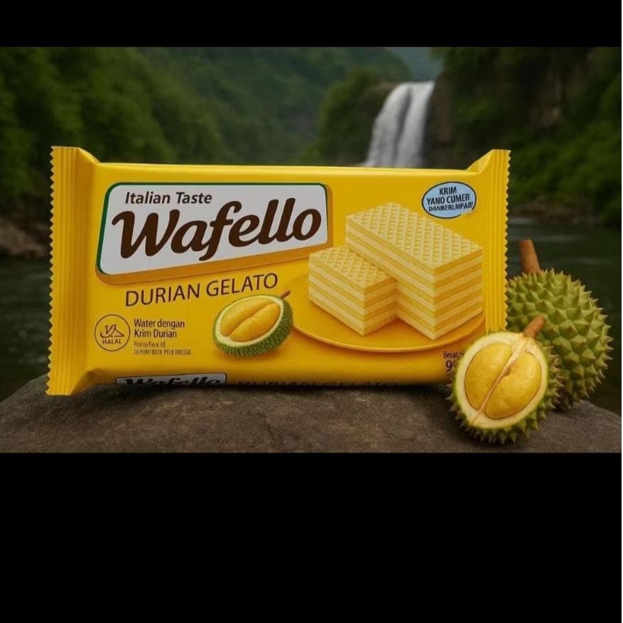 

Wafello Wafer Durian Gelato 95g 95gr 95 g gr gram - Wafer Krim Duren Kuning Italian Taste Besar