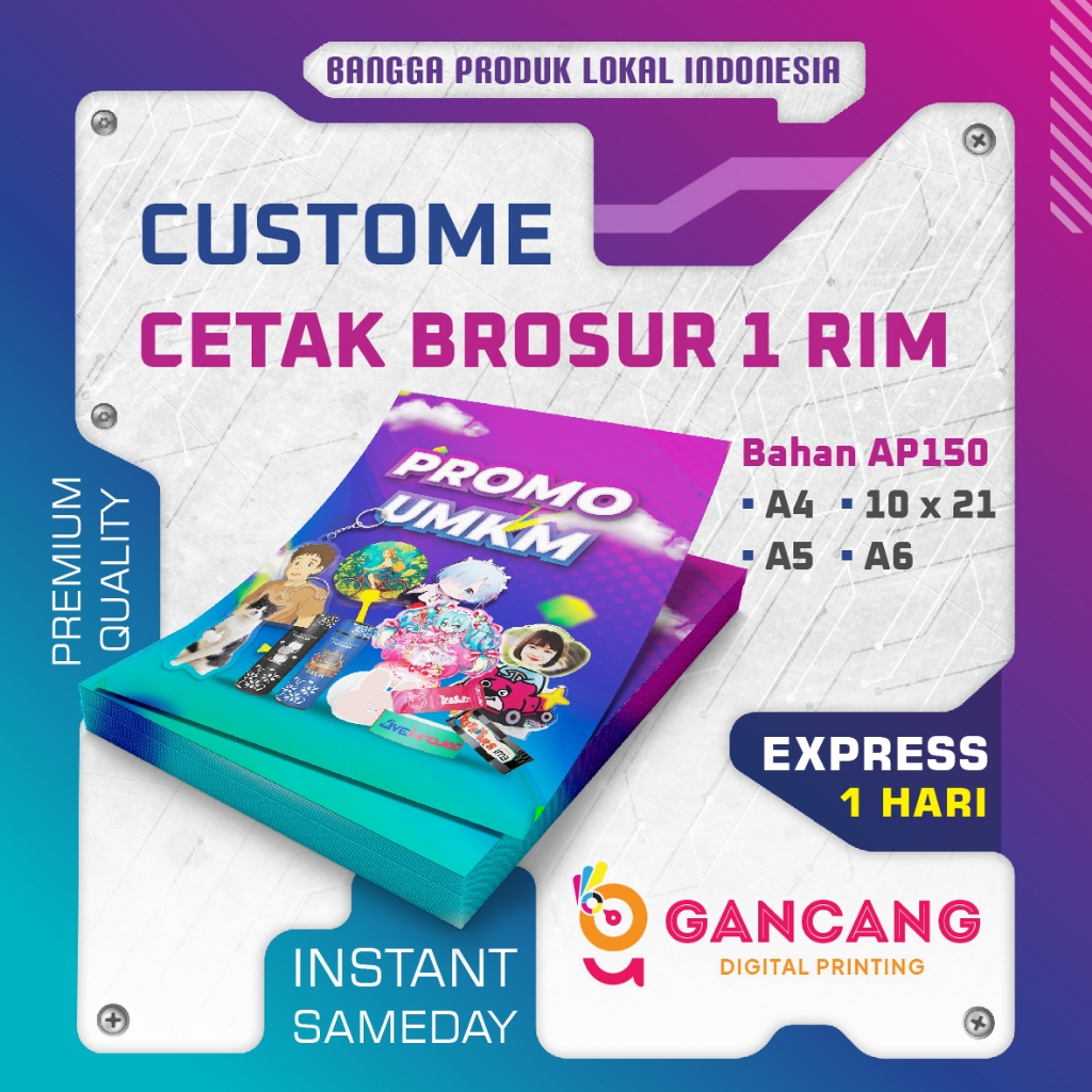 

Gancang Digital Printing Custom cetak Brosur / Flyer 1 RIM Uk A4, A5, A6 Bahan AP150 Express 1 Hari