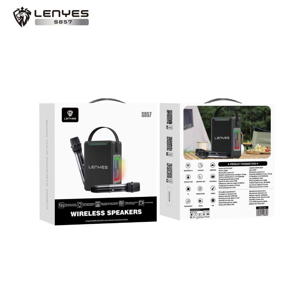 LENYES Original Speaker Speaker LENYES S857 150W KTV Wireless + 2pcs Microphone Karaoke Bluetooth 5.