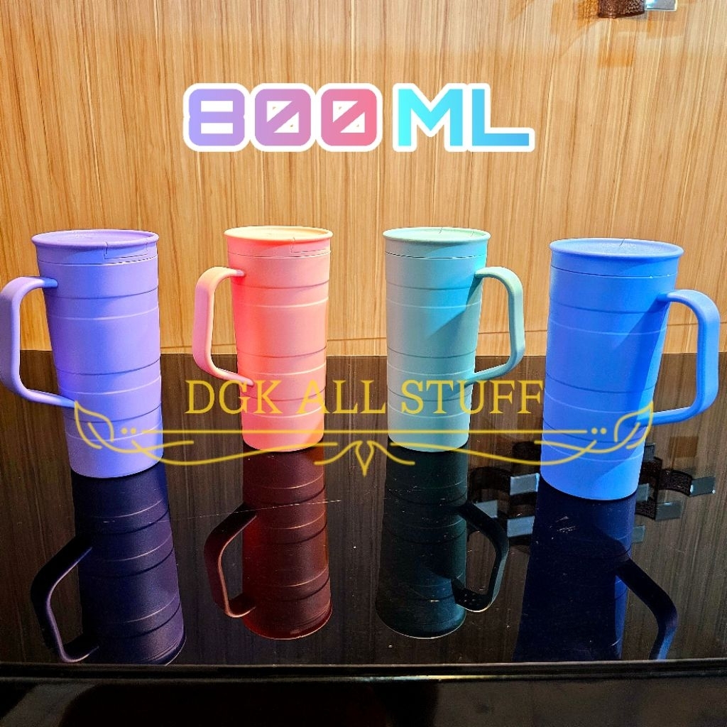 Mug Cangkir Gelas Tumbler Thumbler Gagang Tutup Bertutup DRAT PUTAR Es teh Kopi Buka Atas Plastik Ha