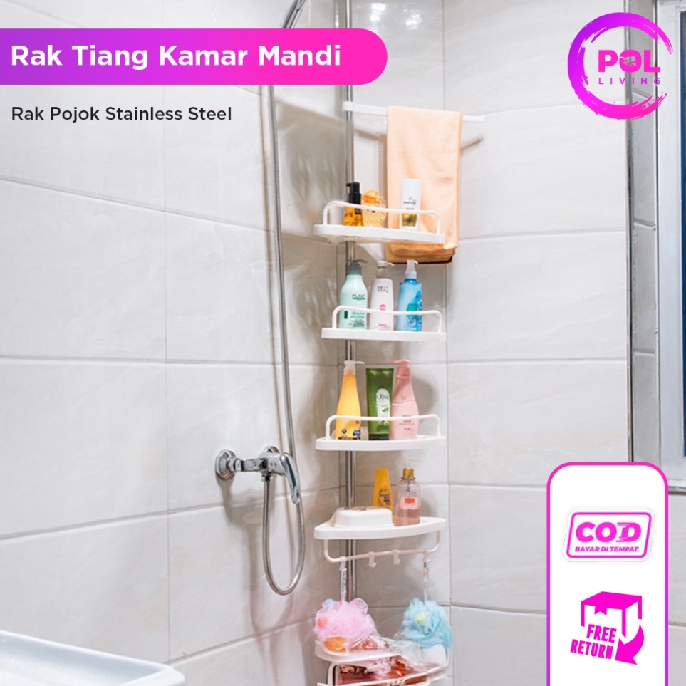KODE I25J POL Rak Sudut Tiang Kamar Mandi Plastik