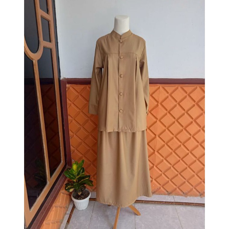 Seragam Pemda PNS Ibu Hamil Toyobo Khaki Setelan Adem Bumil KODE K5R5