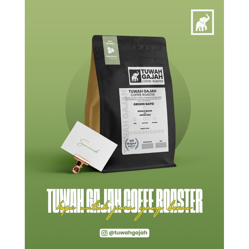 

Kopi Arabika Gayo 100% - Tuwah Gajah Roastery | Whole Bean / Bubuk - Semiwash Premium