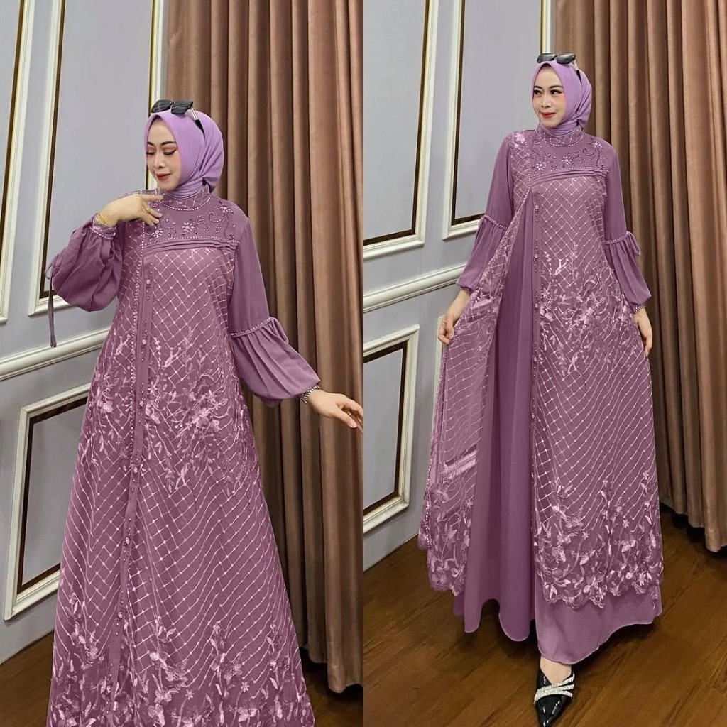 Dress Outer Full Brokat Modern Gamis Pesta Kondangan Mewah Elegan Terbaru 2025 Muslim Terlaris Gamis
