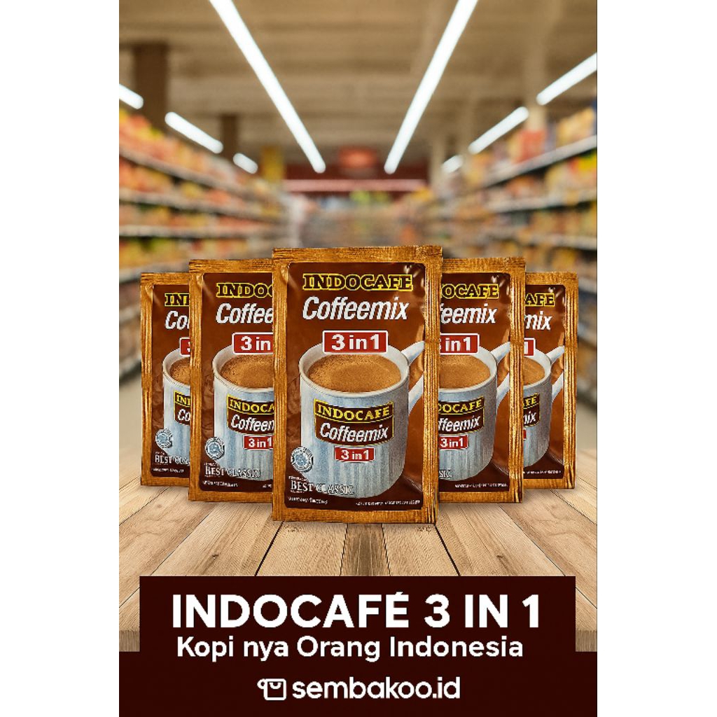

INDOCAFE Coffeemix 3 in 1 - Kopi Instan Sachet Nikmat & Praktis | Isi 1 Pack / Renceng