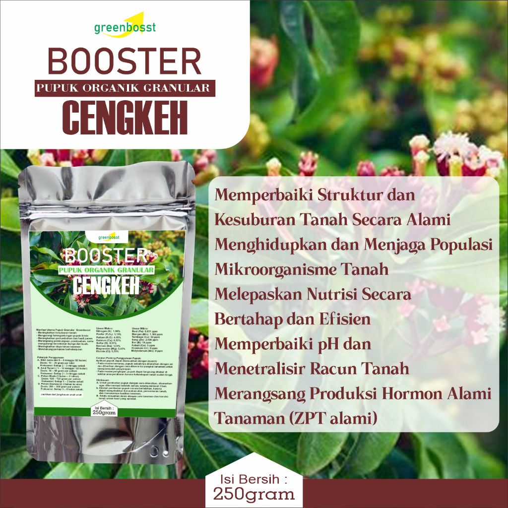 pupuk organik granular pelebat bunga cengkeh 250gram,