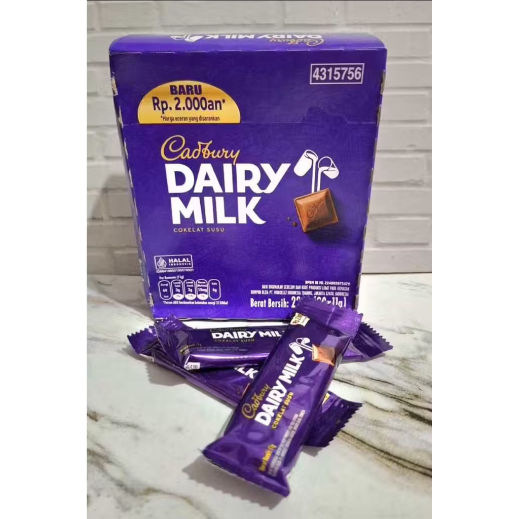 

Chocolate cadbury dairy milk mini 1pack isi 20pcs x 11gr