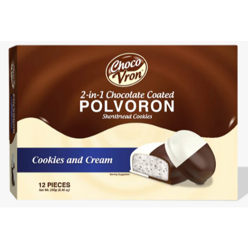 

Chocvron Polvoron 2 in 1 Chocolate Coated Cookies and Cream 12Pcs Polvoron 240g