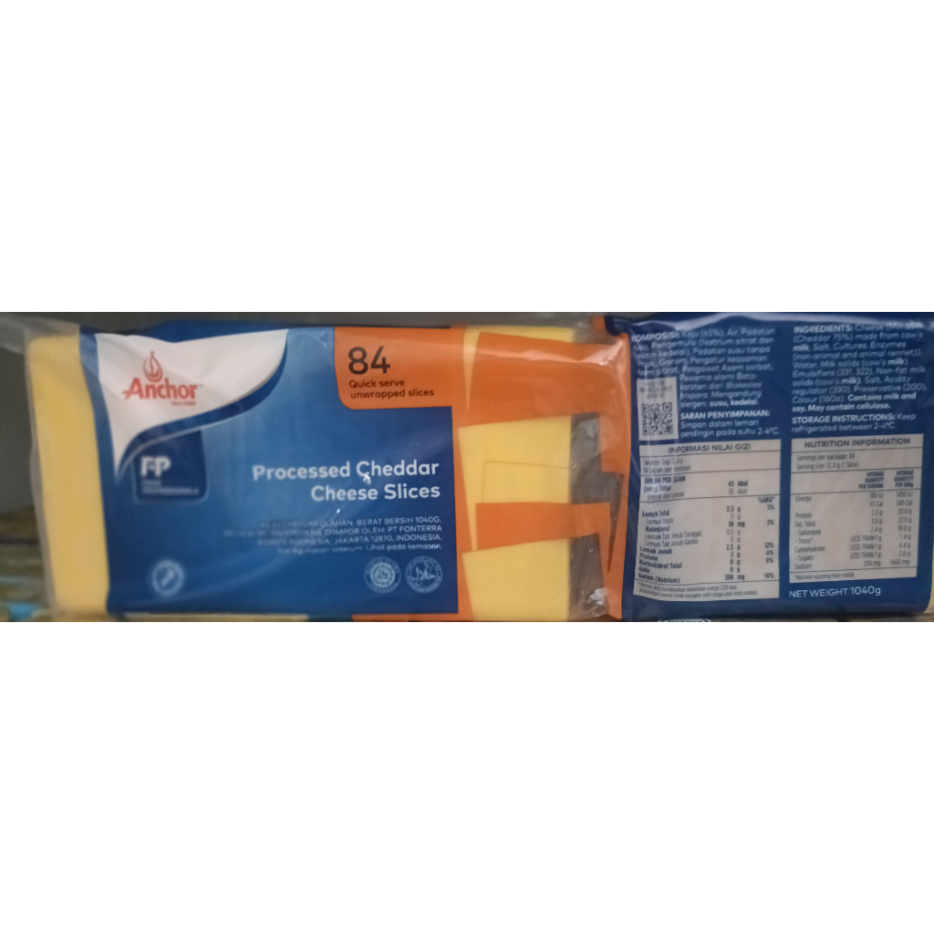 

Anchor Orange Cheddar Slice / Keju Slice Anchor (1KG -84 Slices) Keju Slice Anchor -Orange