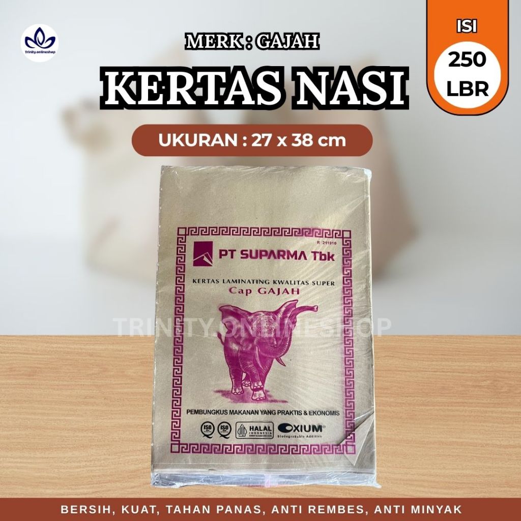 

[ISI 250PCS] Kertas Nasi Gajah | Kertas Nasi Isi Banyak | Kertas Bungkus Nasi | Kertas Nasi Tahan Panas | PT Suparma Tbk Kertas Nasi Merk Gajah Bersih: 27 x 38 cm