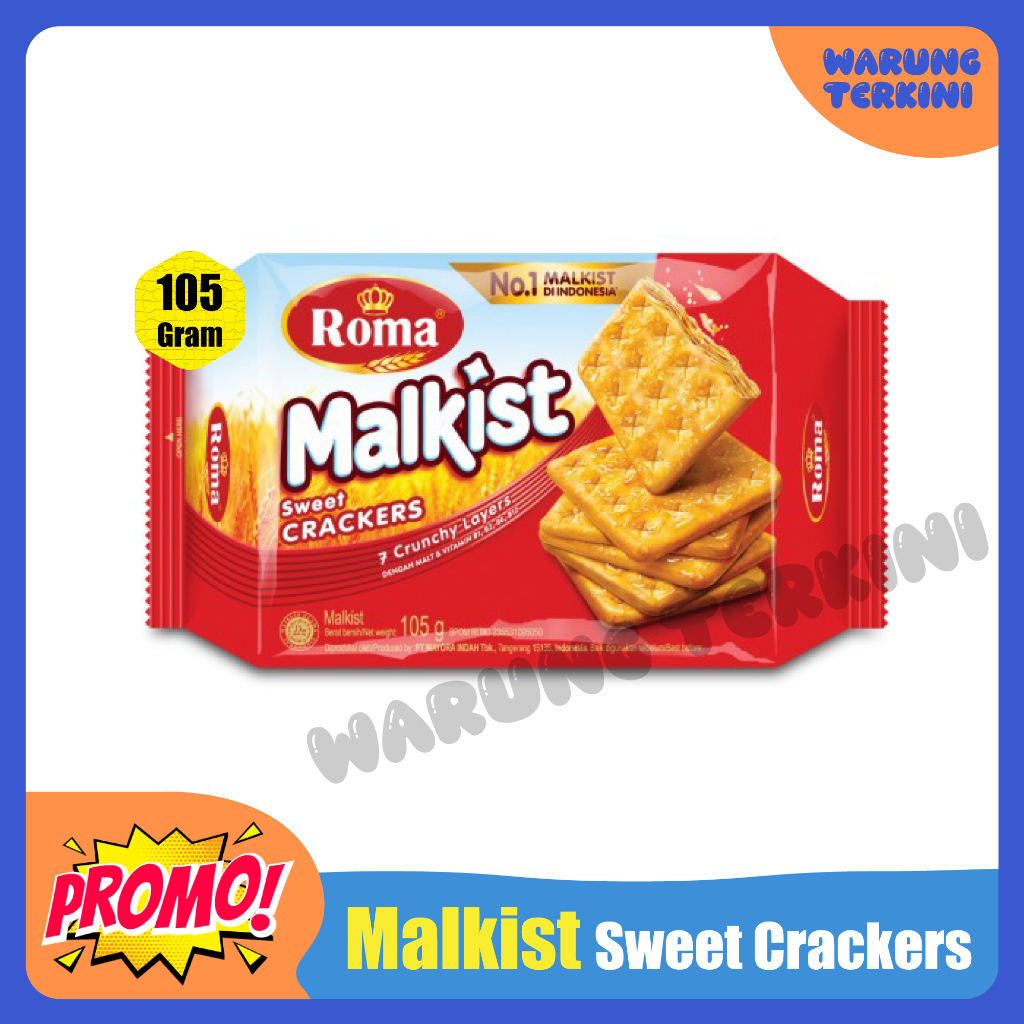 

Roma Malkist Sweet Crackers Satuan 105 gram | Biskuit Renyah Tabur Gula