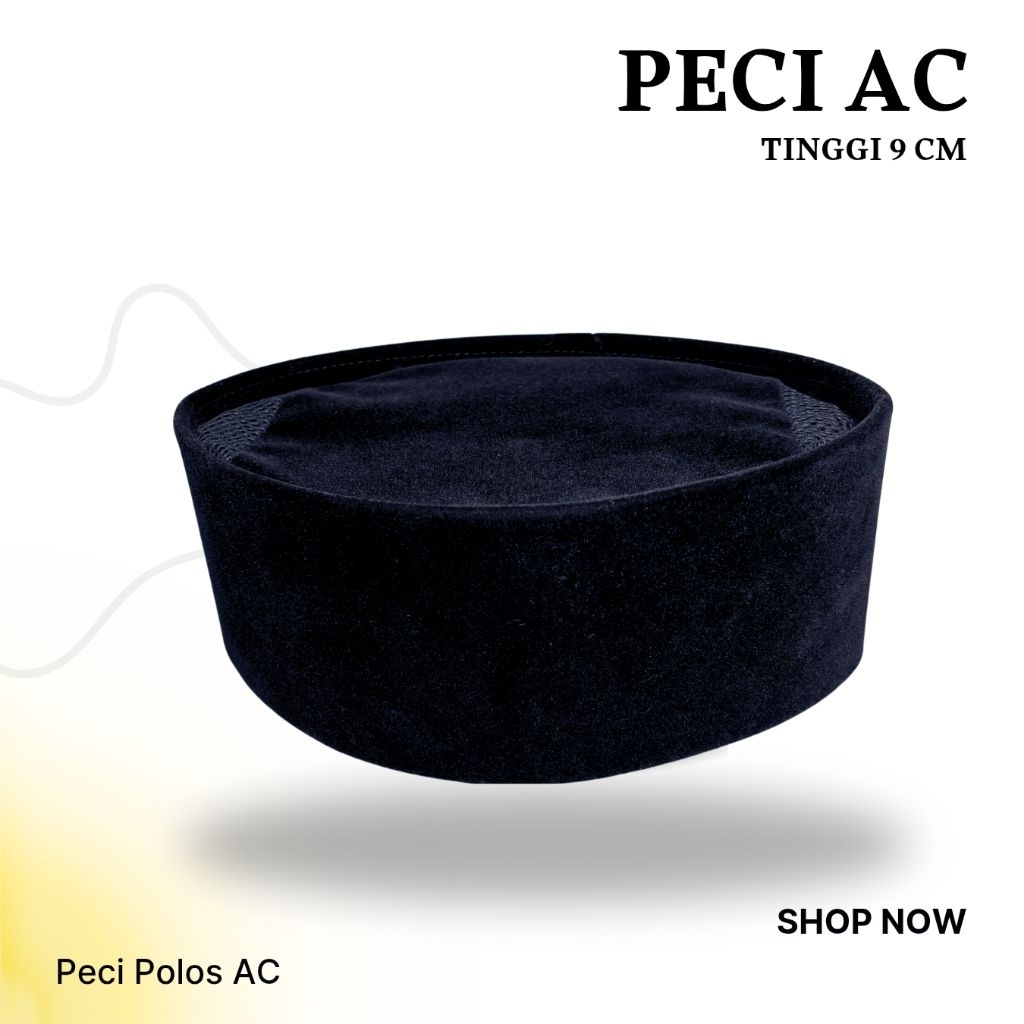 Peci Hitam AC Tinggi 9CM / Songkok Hitam AC /Peci Polos AC