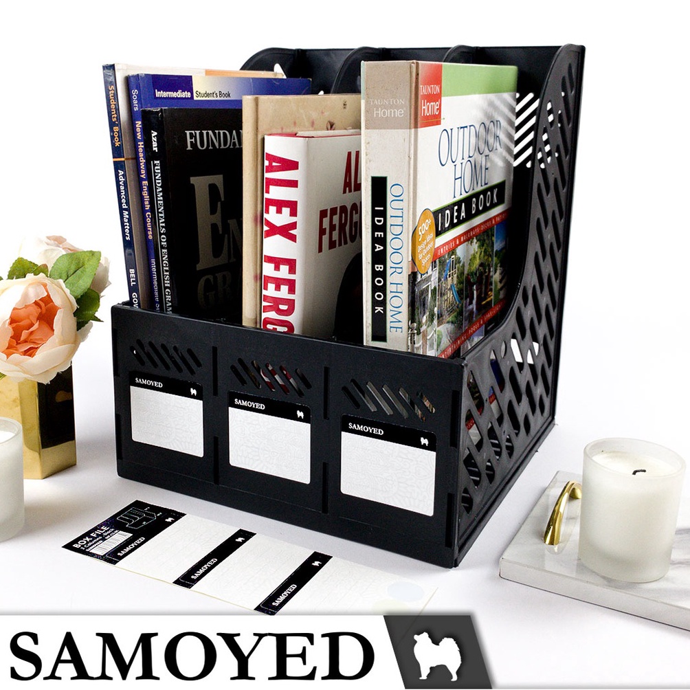 

KODE F56S Tempat Kotak Keranjang Rak Plastik Dokumen Majalah Magazine Box File 3 Columns Kolom Kotak Sekat Susun Samoyed BXFC3