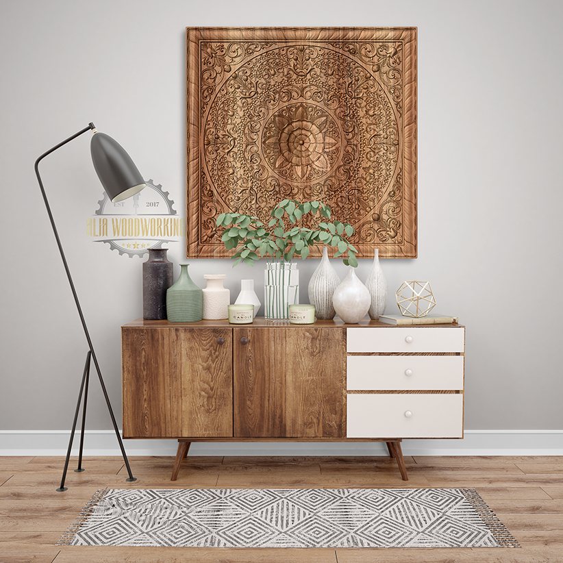 Pajangan Dinding Ukiran Kayu Jati Motif Bunga