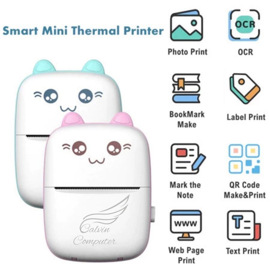 Mini Thermal Printer Bluetooth Printer Portable Tanpa Tinta Thermal Printer Label Receipt Barcode Pr