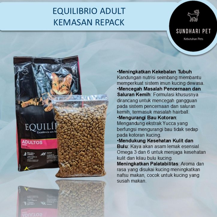 Sundhari | MAKANAN KUCING | EQUIL ADULT 1KG REPACK | EQUIL ADULT 1000GR |