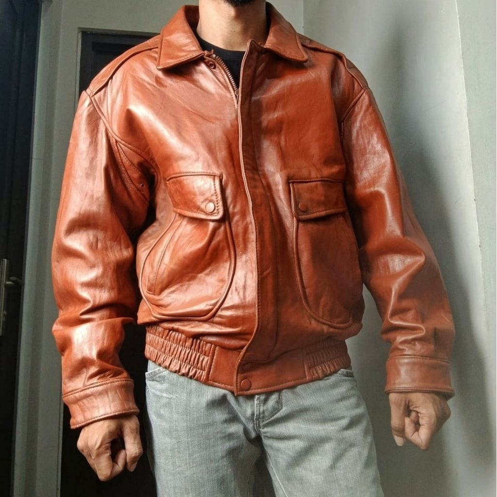 Terracotta Leather Flight Jacket - Jaket Kulit Pilot Asli Unisex Pria Casual Second