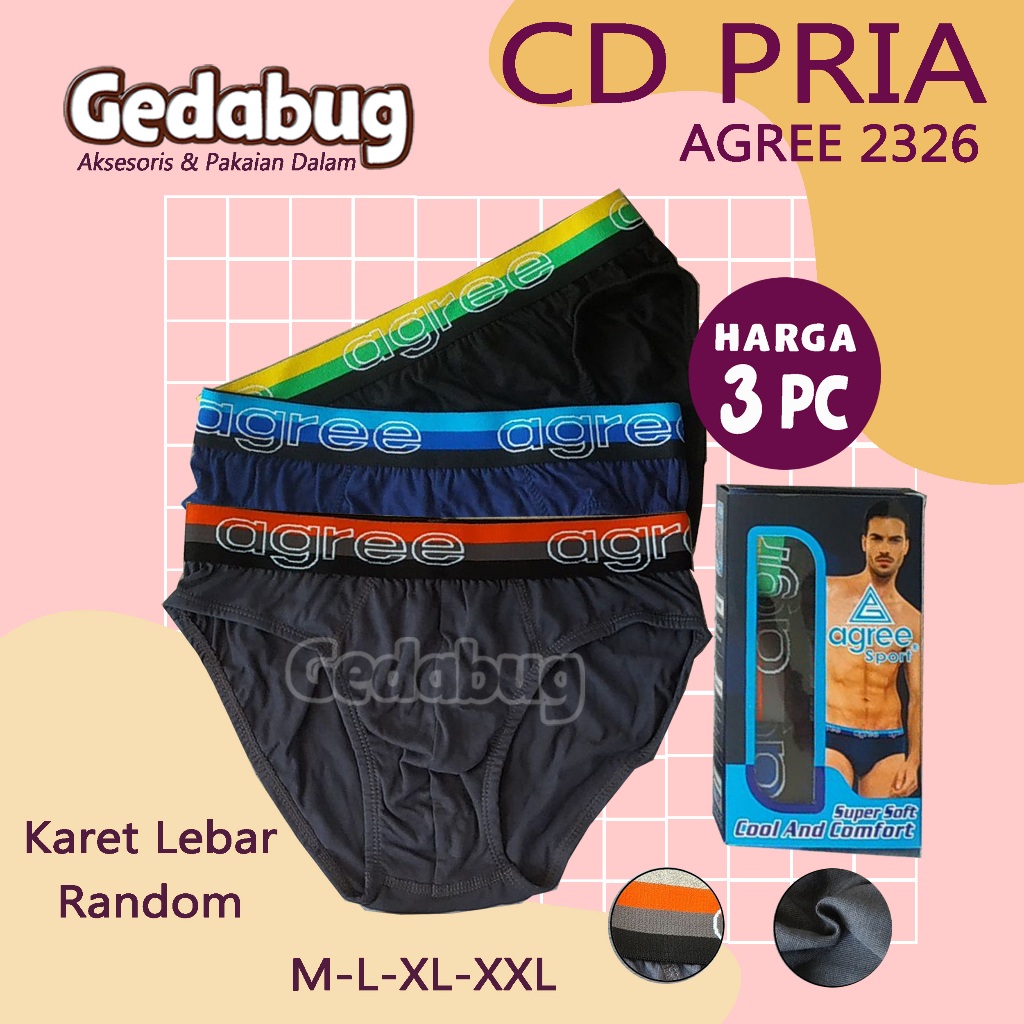 [ 3 Pcs ] CD Agree 2326 Celana Dalam Pria Dewasa Agree Sport 2326 Karet Boxer Tebal Bahan Adem
