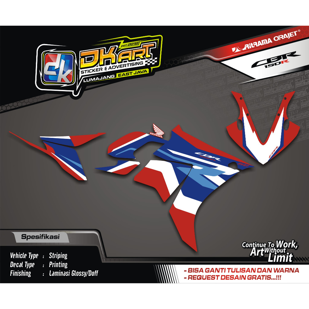 Sticker Striping Honda CBR 150R - CBR 150 R - CBR150R 2014-2015 Lokal K45A Motif Tricolor Model CBR2