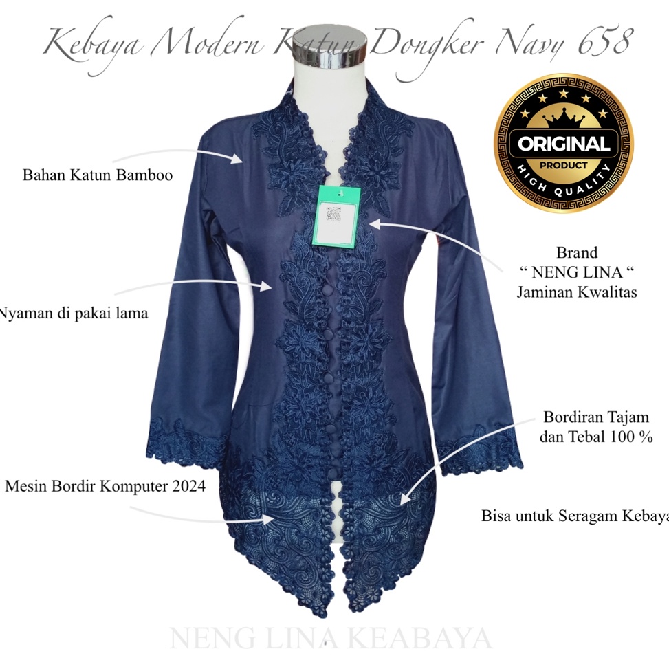 KODE X64U Kebaya Modern Katun Dongker Navy 658 Encim  Neng Lina Kebaya