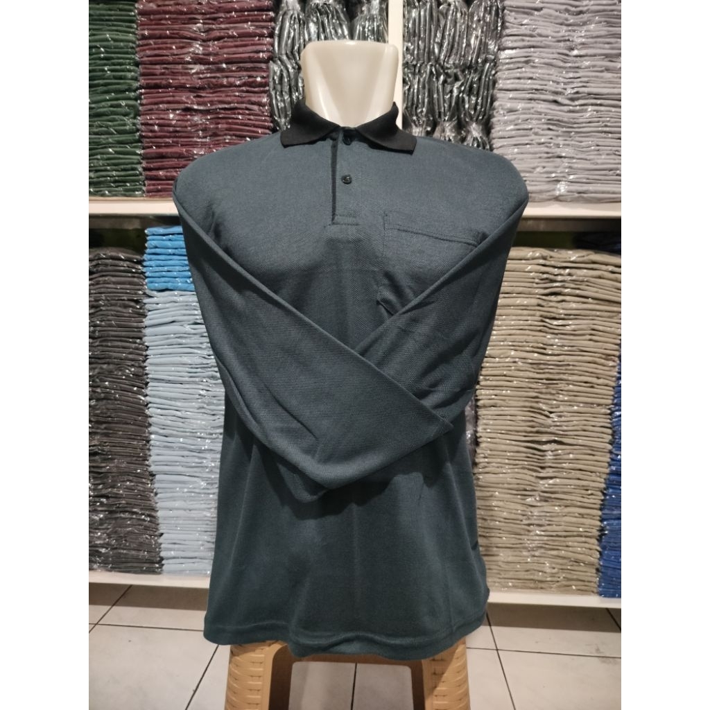 KAOS KERAH POLOS SAKU PRIA LENGAN PANJANG DEWASA// KAOS KERAH WANGKI