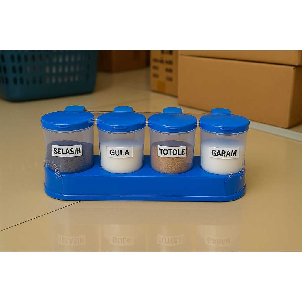 Tempat bumbu set isi 4 // wadah bumbu 4 kotak // tempat bumbu 4 sekat plastik
