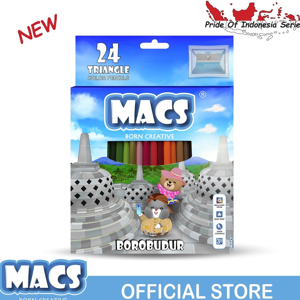 

KODE J65N Macs Pensil Warna Borobudur 24 Color Pencils