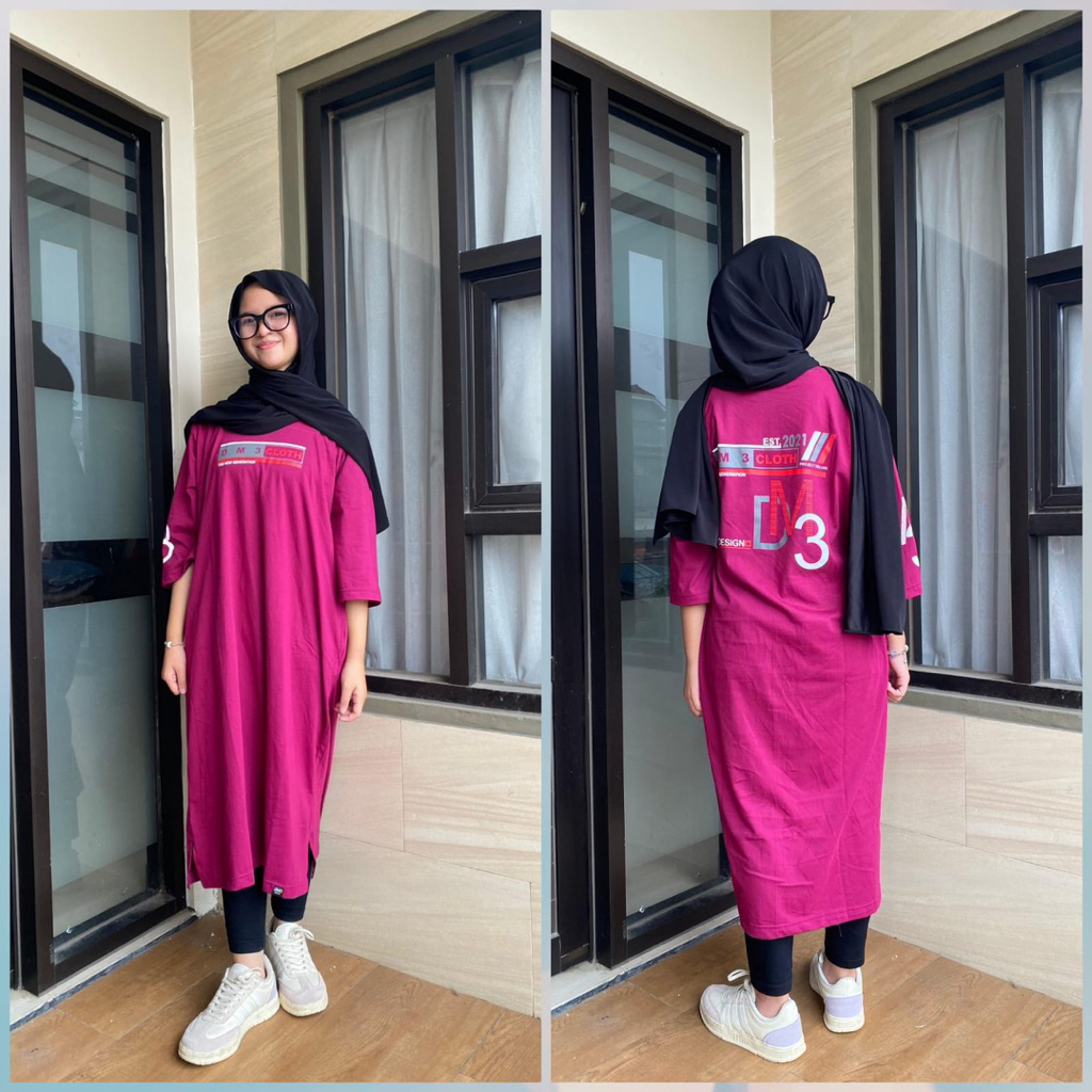 HC . Long Tunik Wanita Panjang Jumbo Cotton Combed 20s T-shirt Kaos