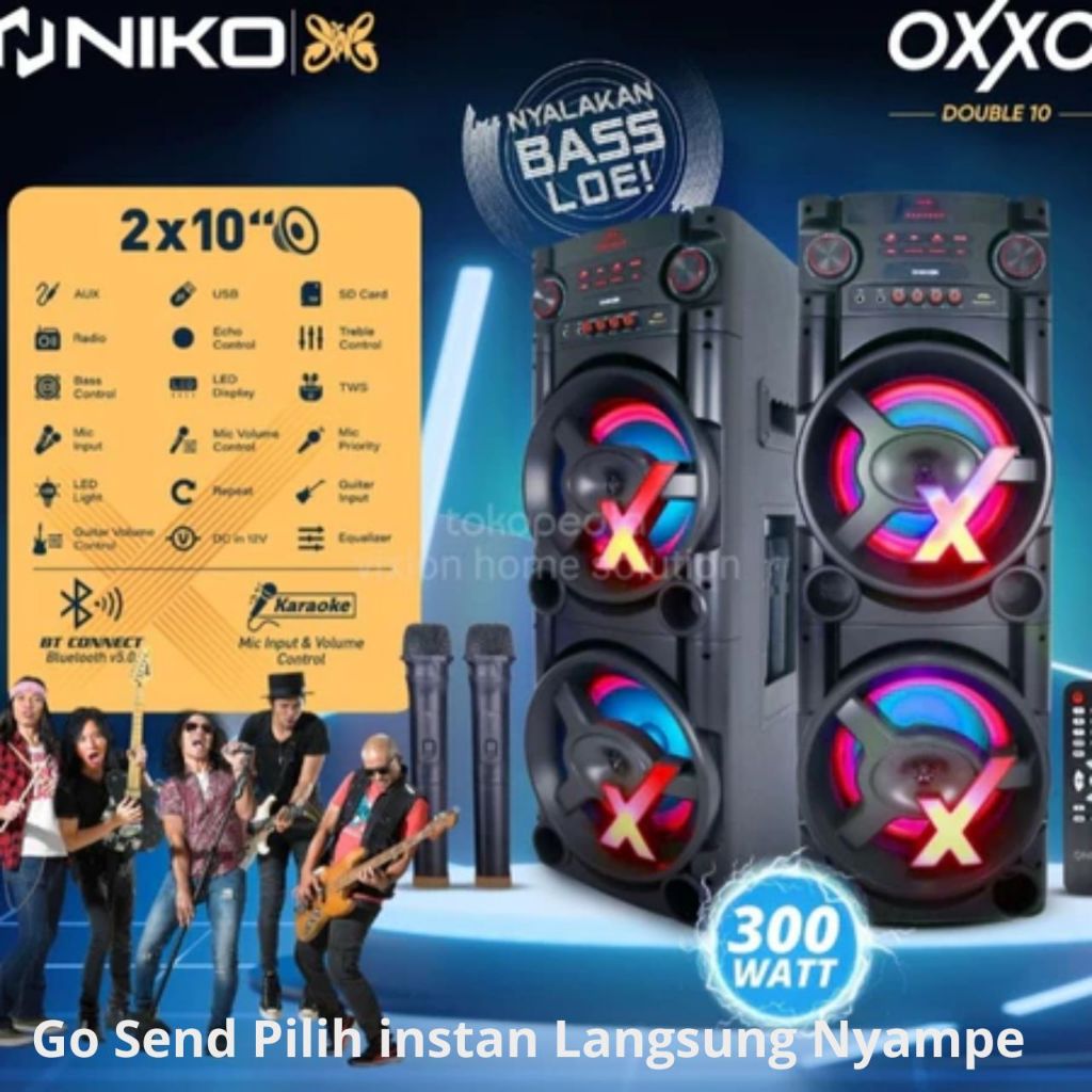 NIKO Oxxo Double 10 inch Portable Speaker Aktif 300 Watt Bluetooth speaker niko speaker niko oxxo