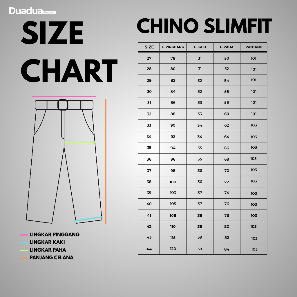 Big Promo Duaduapertujuh - Celana Chino Panjang Pria Panjang 100Cm Putih Slimfit - Celana Panjang
